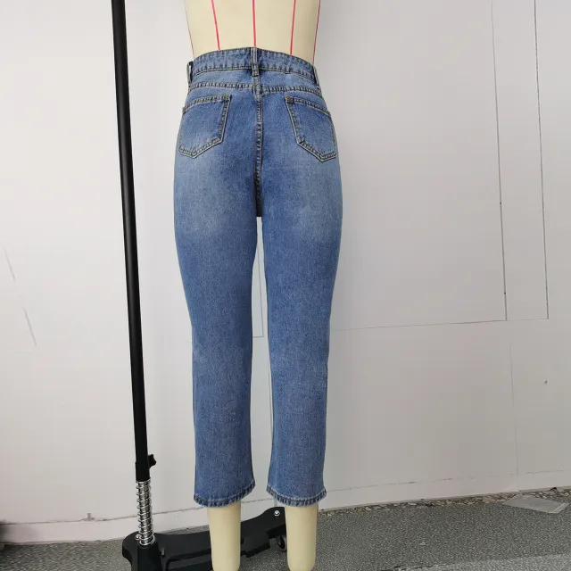 Women's Fashion Irregular Denim Skinny Pants Blue - Shop at LoveMi