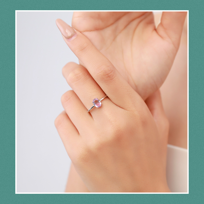 Sterling Silver Oval Imitation Watermelon Tourmaline Color Matching Ring