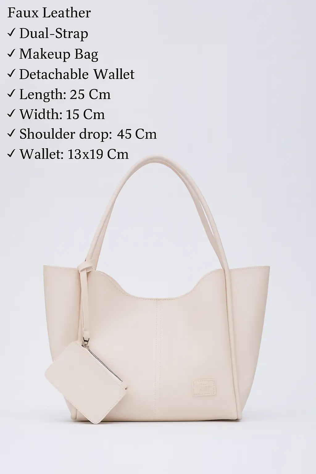 Cream SHK108 Faux Leather Women Hand And Shoulder Bag With Wallet And Makeup Bag