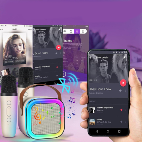 Portable Kids Mini Karaoke Machine Bluetooth Speaker With 2 Wireless Microphones For Boys Girls Home Party Birthday Gifts