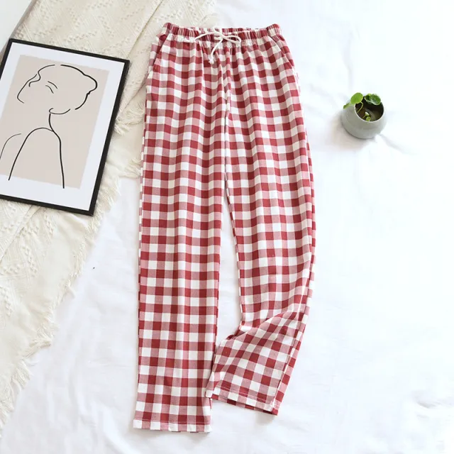 Women's Men's Knitted Plaid Pajama Pants Red - Shop at LoveMi