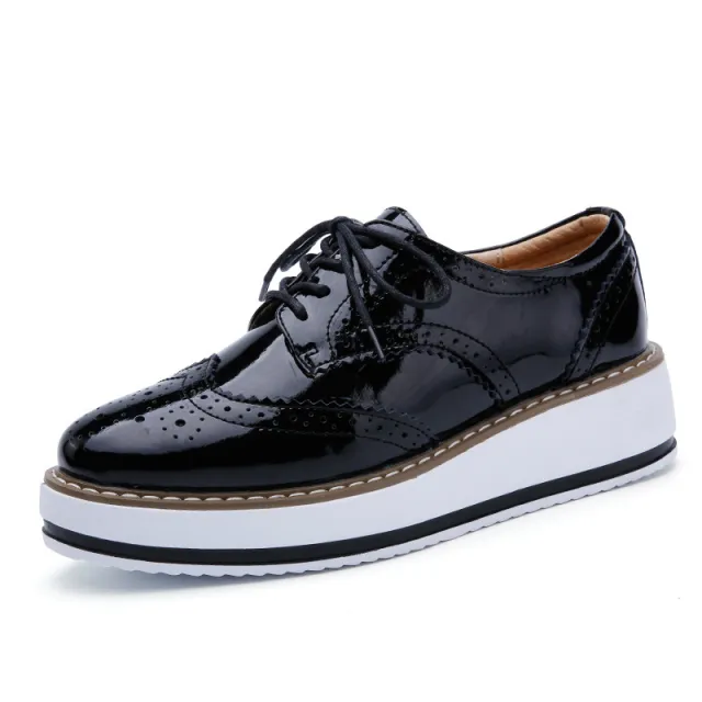 Lace up Flats Shoes Sports British Style Black - Shop at LoveMi