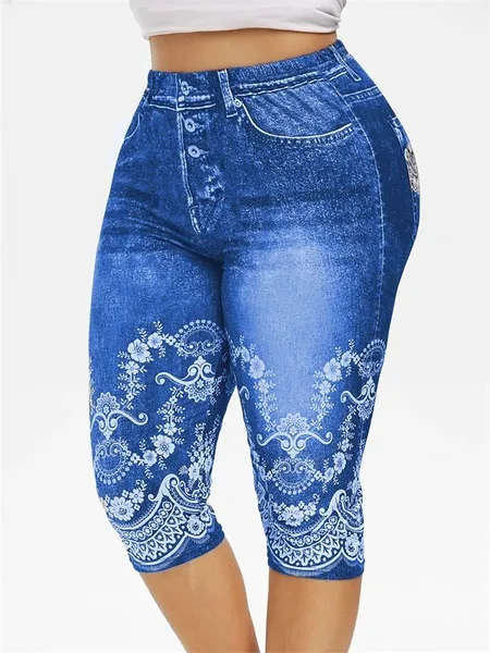 Denim Yoga Pants Jeans Leggings High Waist Capri Pants Jeggings Light Blue - Shop at LoveMi