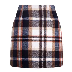High-waisted Plaid Skirt Tight Pencil Wool Mini Skirt - Brown - View 1