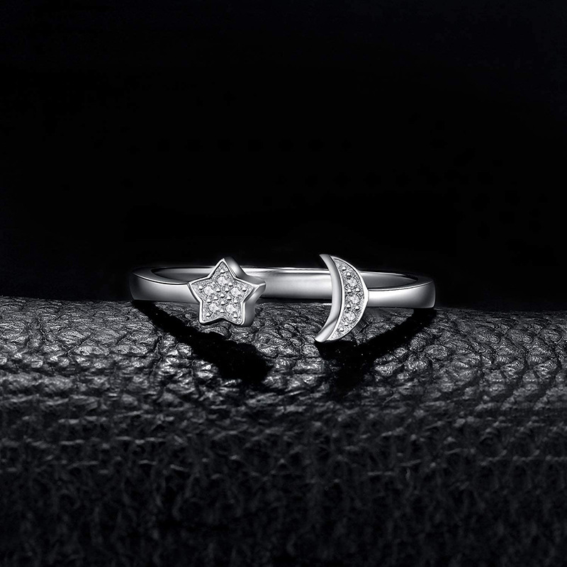 925 Silver Ring, Star And Moon Ring New Opening Adjustment Ring