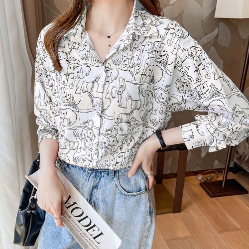 Title 2, Elephant Print Loose And Thin All-match Long-sl...