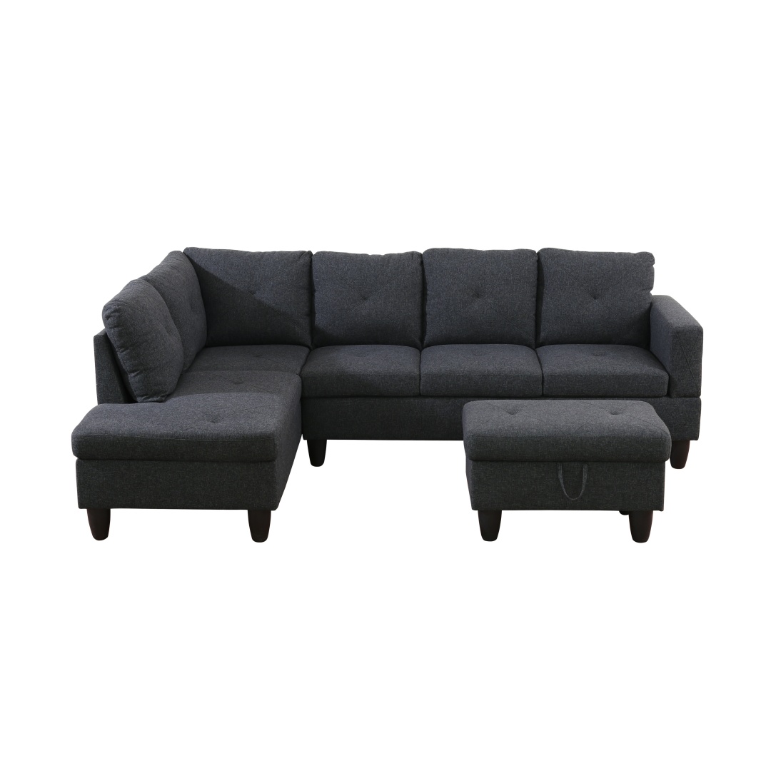 Pickup Only--Black Grey Linen Living Room Sofa Set