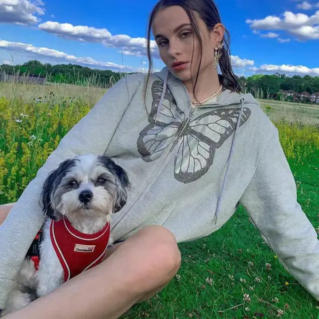 Fashion Butterfly Print Long sleeved Hooded Sweater Autumn And Winter Women's All match Casual Top Grey - Shop at LoveMi