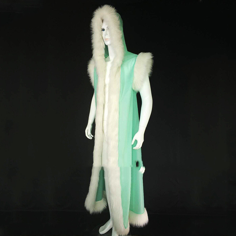 Long Pu Leather Fur Stitching Performance Costume Cosplay Anime Green - Shop at LoveMi