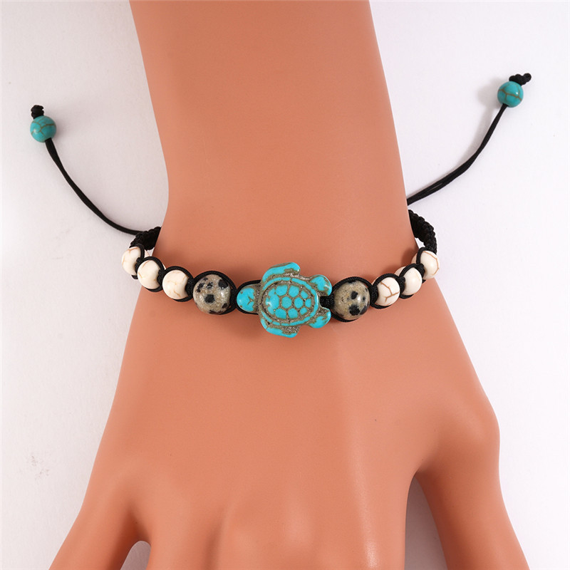 Vintage Bohemian Turquoise Little Turtle Beaded Braided Bracelet