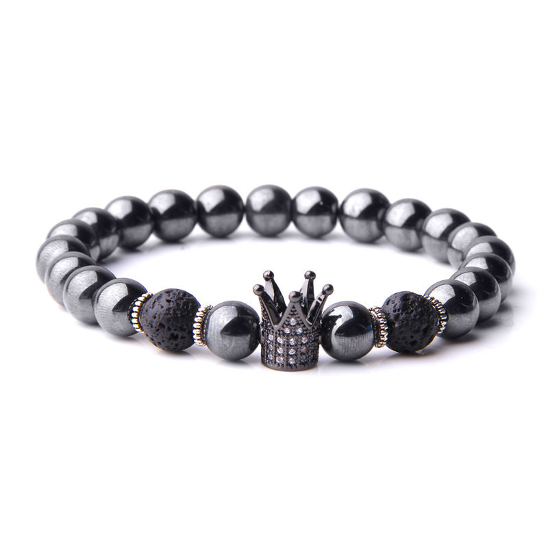 Hematite Magnetic Men's Bracelet Micro Inlaid Crown Fashion Charm Beads