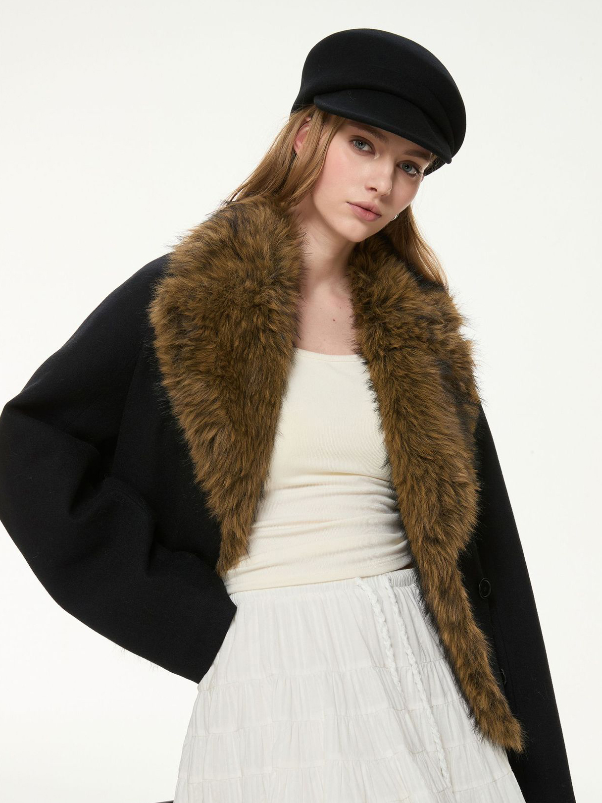 Faux Fur Trimmed Crop Jacket