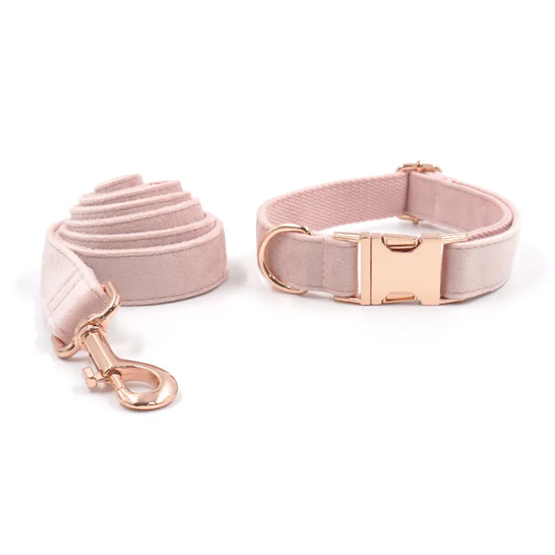 Velvet Rose Gold Pet Collar Leash - Pink