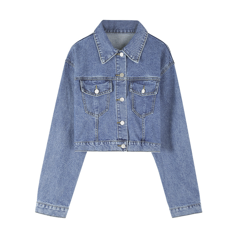Casual Women's Solid Color Long-sleeved Denim Jacket - Image 1