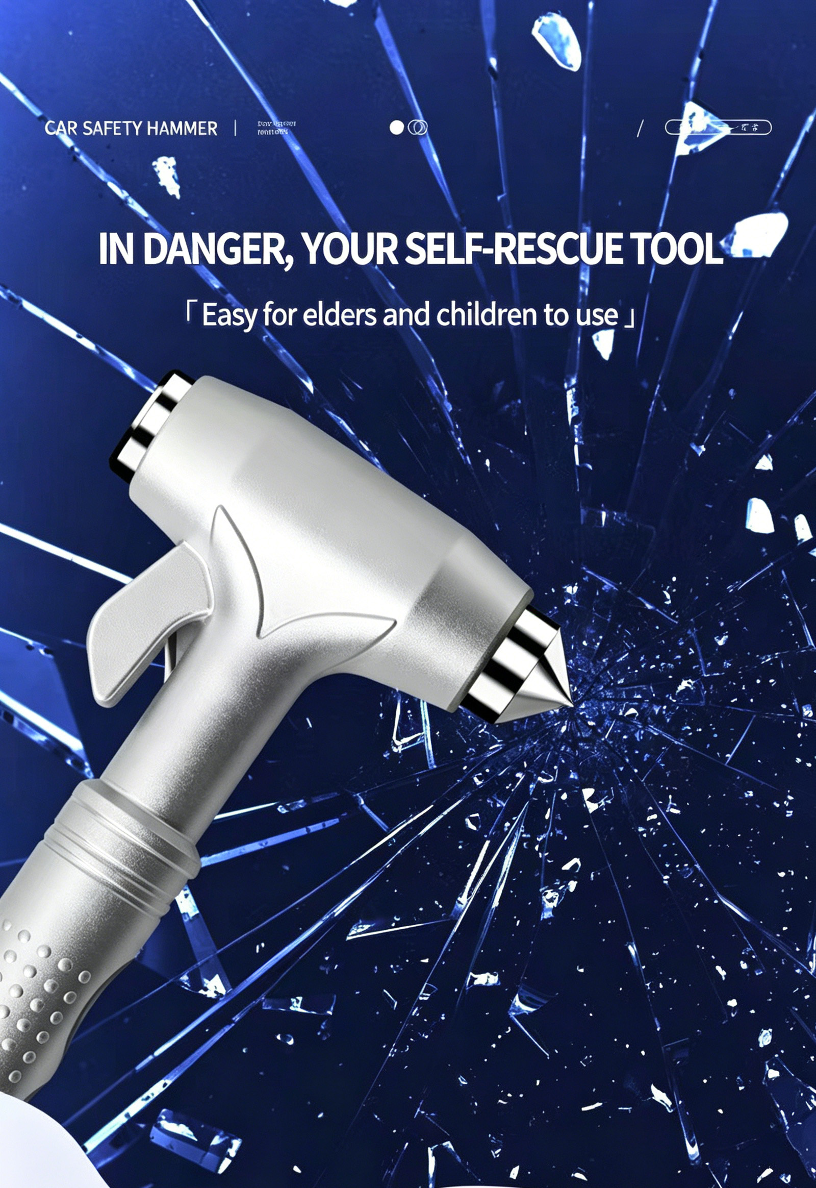 Multifunctional Car Window Breaker Escape Hammer, Vehicle Emergency Self-Defense Glass Breaking Tool, One Second Window Shatter Device 4