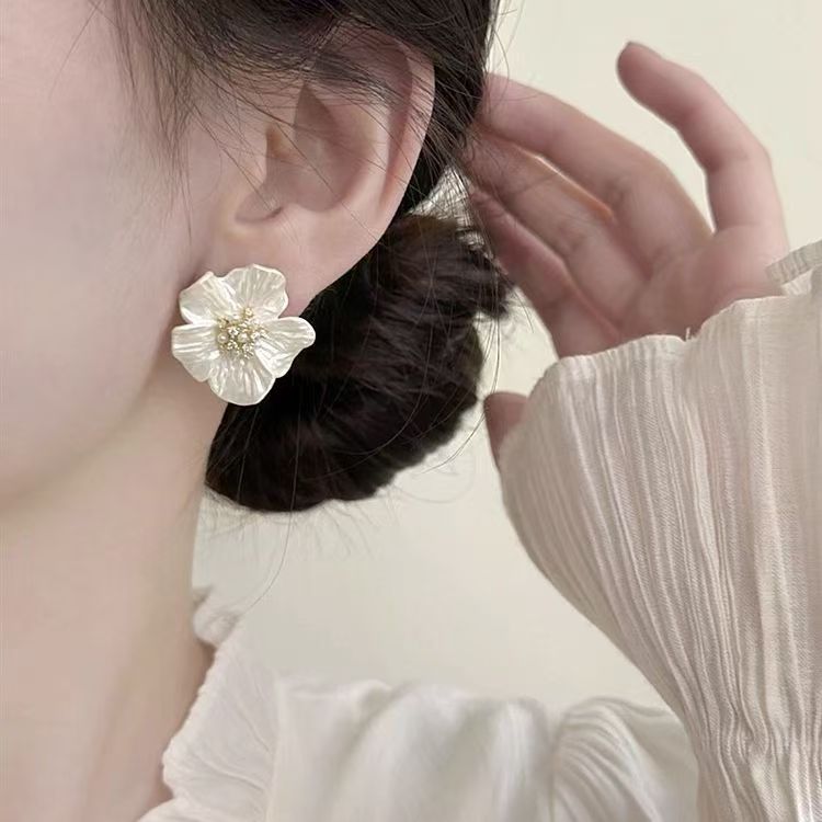 Acrylic Camellia Stud Earrings, picture 4 of 5