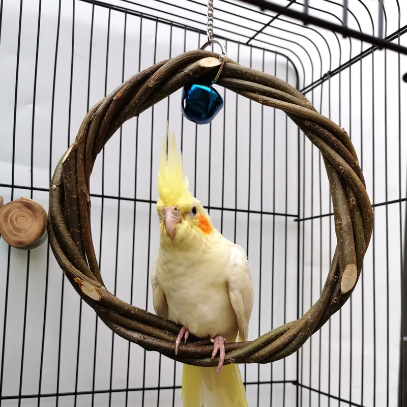 Bird Standing Frame Rattan Ring Chewing Toy Bird Cage - About 20Cm