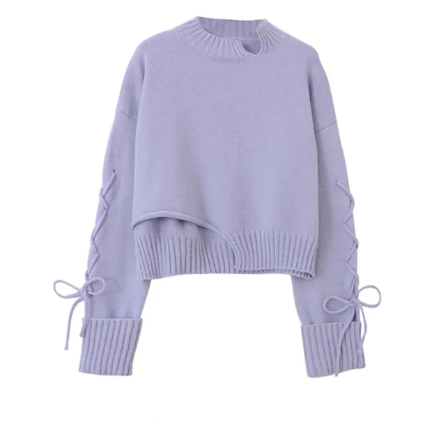 Tie Sweater Women's Design Irregular Slouchy Torn Purple - Shop at LoveMi