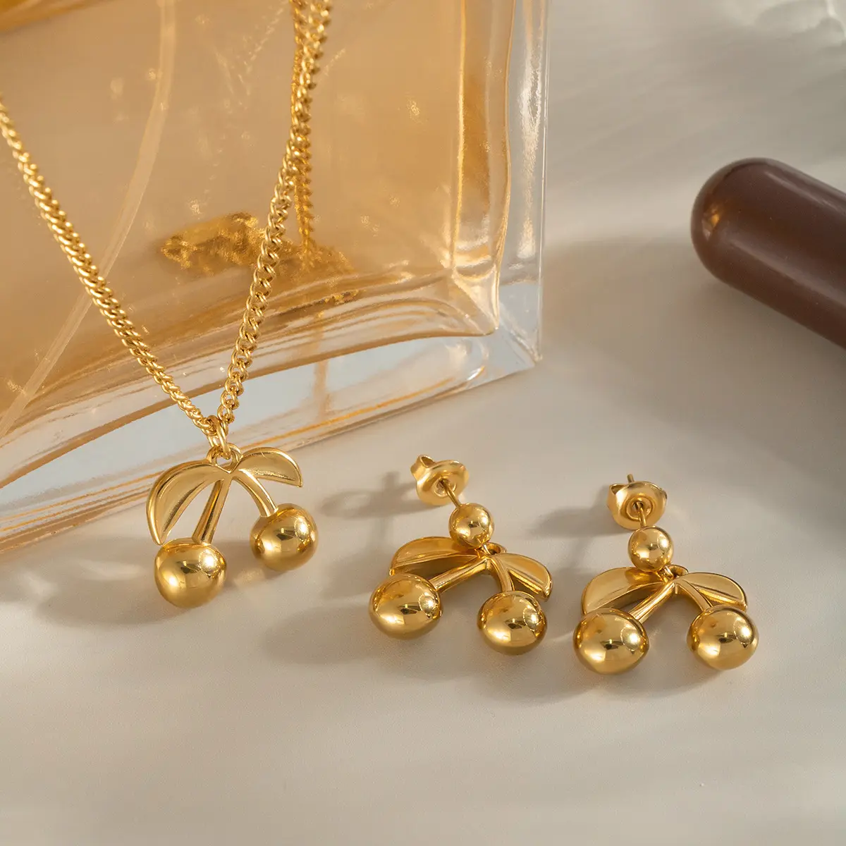Women 3D Cherry Fruit Jewelry Set Curb