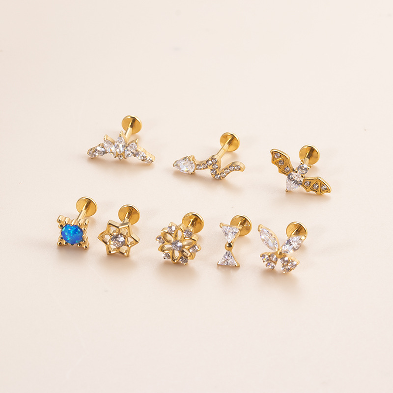 Title 4, Ear Bone Stud Zircon Butterfly Bat Opal Piercin...