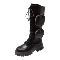 European And American Net Red Pocket Shoes Long Boots - Red - View 1