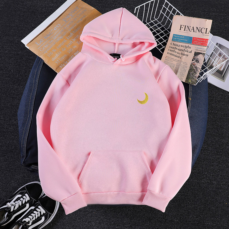 Title 11, Hooded Pullover Long-Sleeved Moon Print Sweatshirt