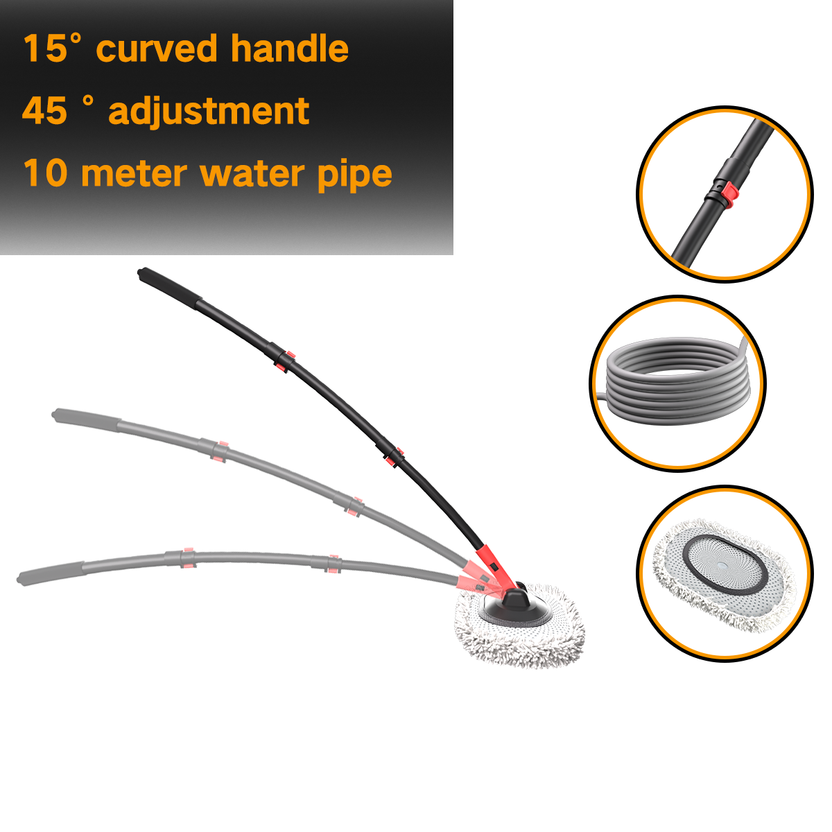 Portable 41-inch Automatic Water Car Wash Mop For Home And Outdoor Use, Featuring A Soft Brush Head To Prevent Scratches, Includes A 10-meter Hose That Connects To A Water Faucet, Suitable Fo