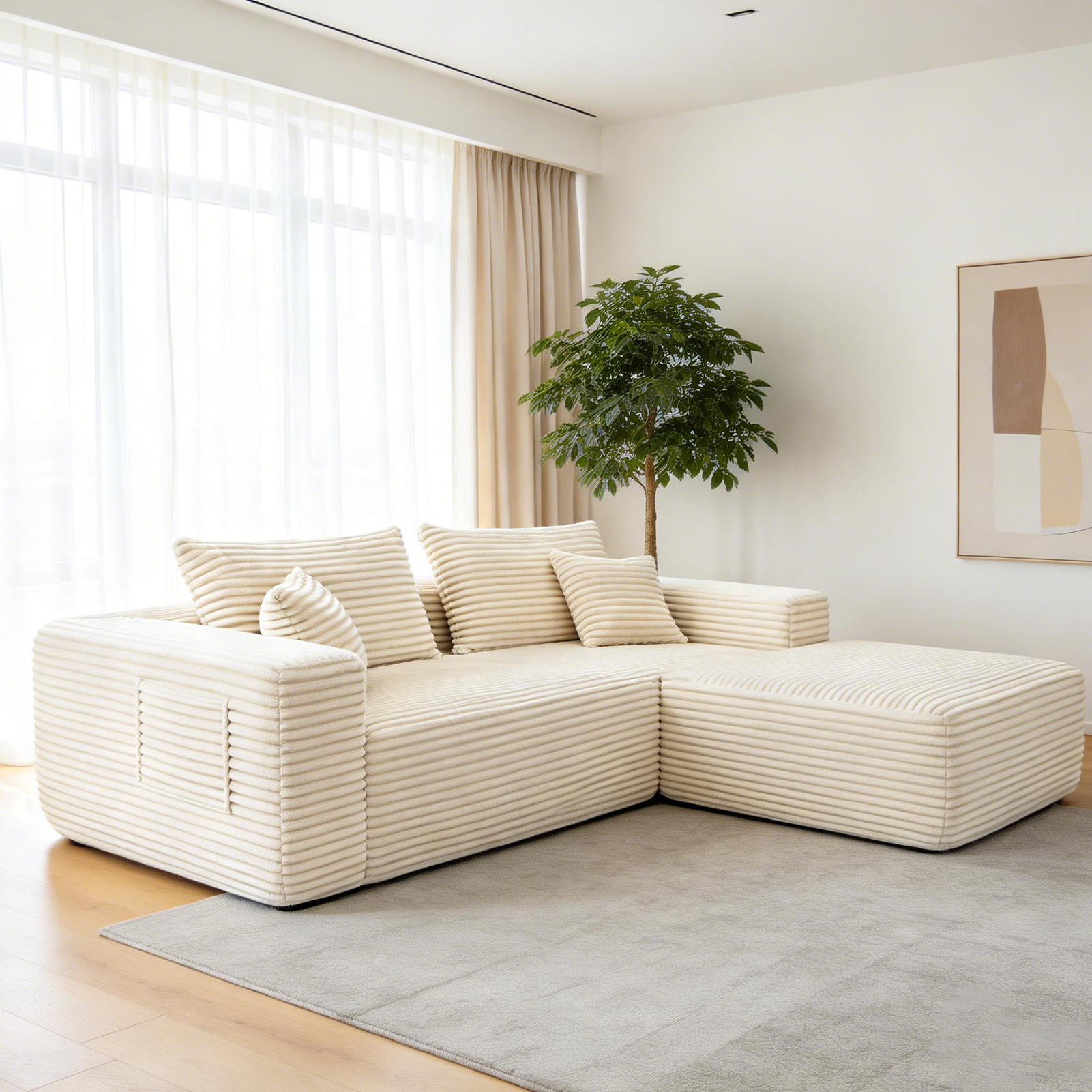 YM3116250005811& YM3116250006111 Combination Products Are Not Sold Sep-L Shape Modular Sectional Couch Spacious Comfortable 2 Seater Sofa With Pillows For Living Room Office No Assembly Required Beig