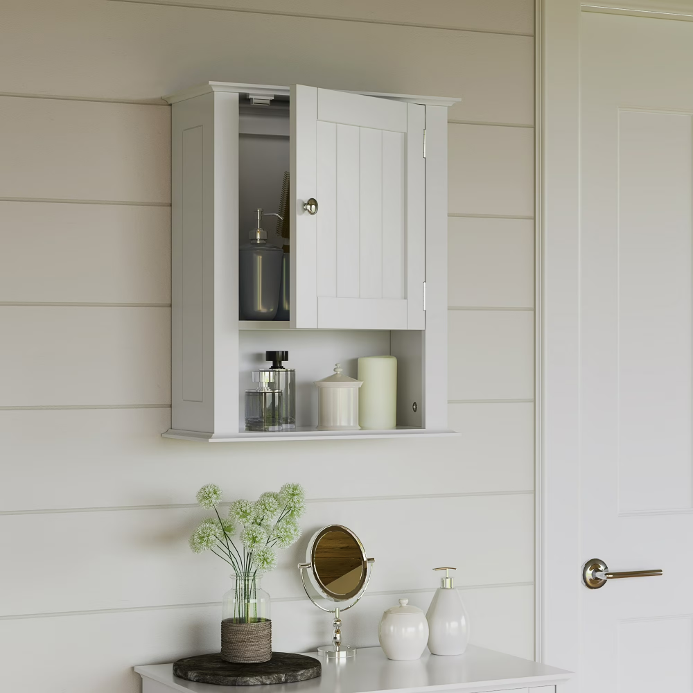 1-Door Bathroom Medicine Cabinet And Laundry Wall Storage Shelf - White