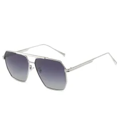 European And American Fashion Double Beam Polarized Glasses - Silver Frame Gray Slice - View 1