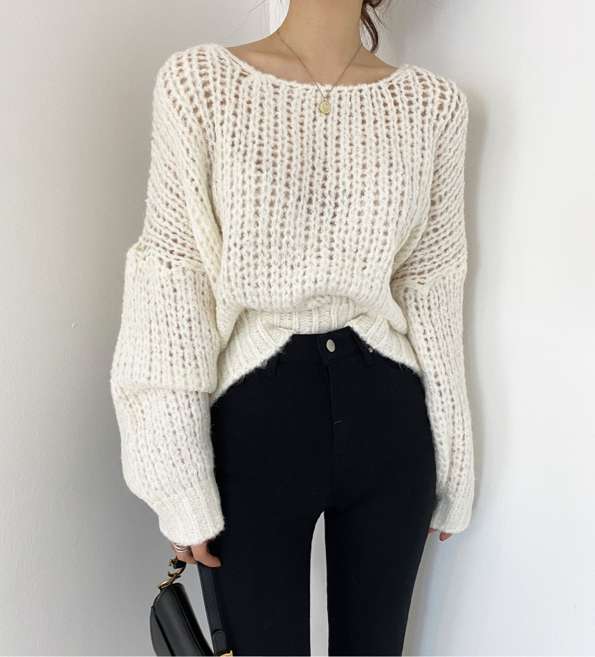 All-match Candy Color White Round Neck Pullover