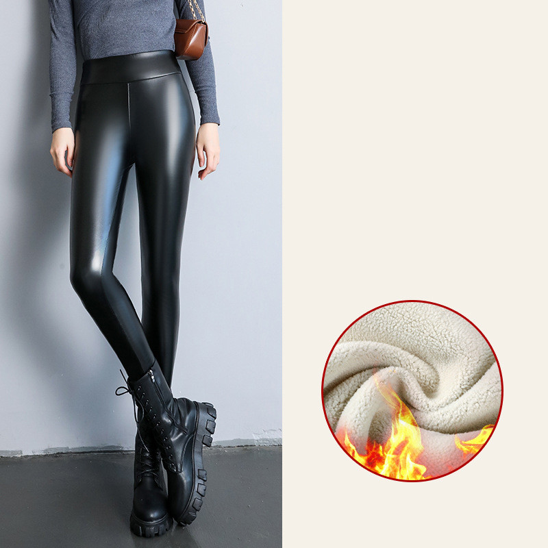 Cashmere Leather Trousers For Women To Wear Shiny Leather Thickened 3Xl - Shop at LoveMi