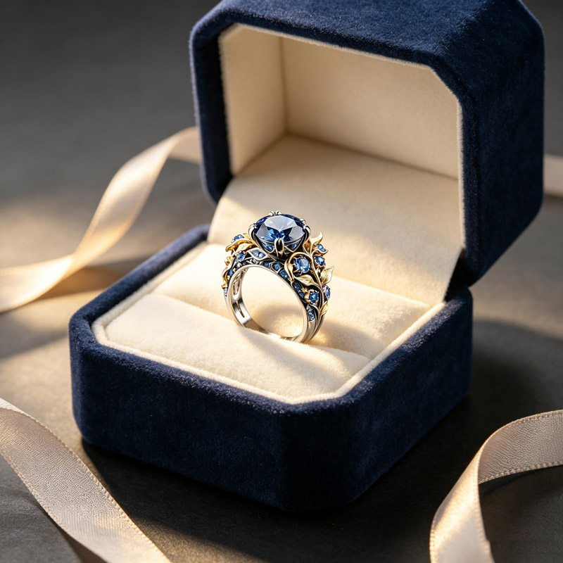 Vintage Blue Crystal Leaf Ring Silver Gold Tone Brass Women Statement Party Fashion Jewelry Botanical 5