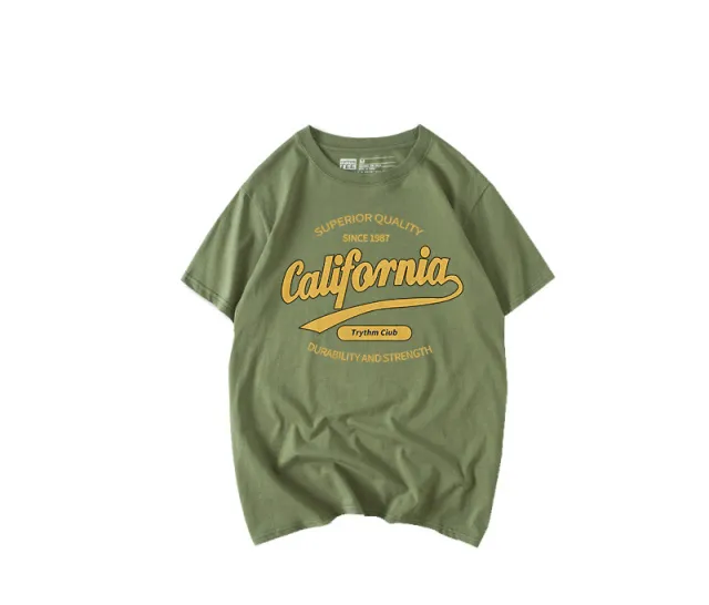 Alphabet Print Black T shirt Women's Short Sleeve Small Pure Cotton Army Green - Shop at LoveMi
