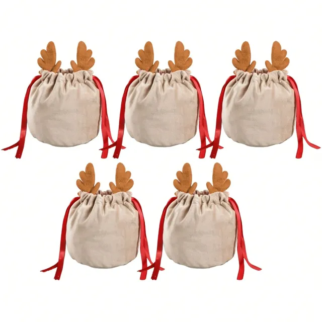 Set Of 5 Christmas Velvet Drawstring Gift Bags With Reindeer Antler Design. Suitable For Organizing Jewelry Or Candy. Santa Gift Bags, Perfect For ... Khaki Antlers - Shop at LoveMi