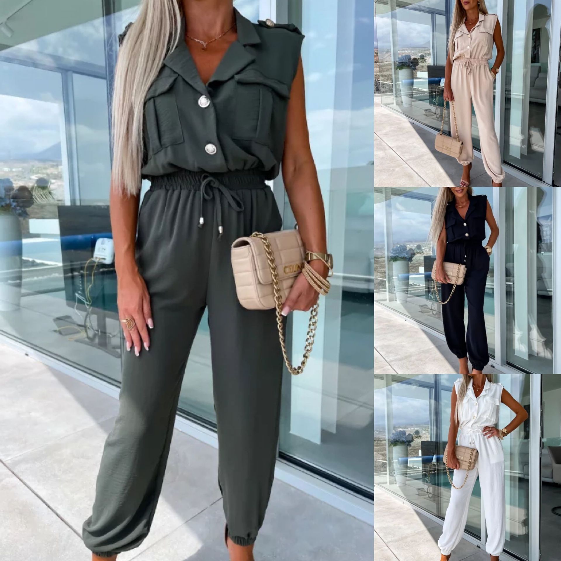 Title 5, Ärmelloser Casual Jumpsuit mit Pattentasche, Sc...