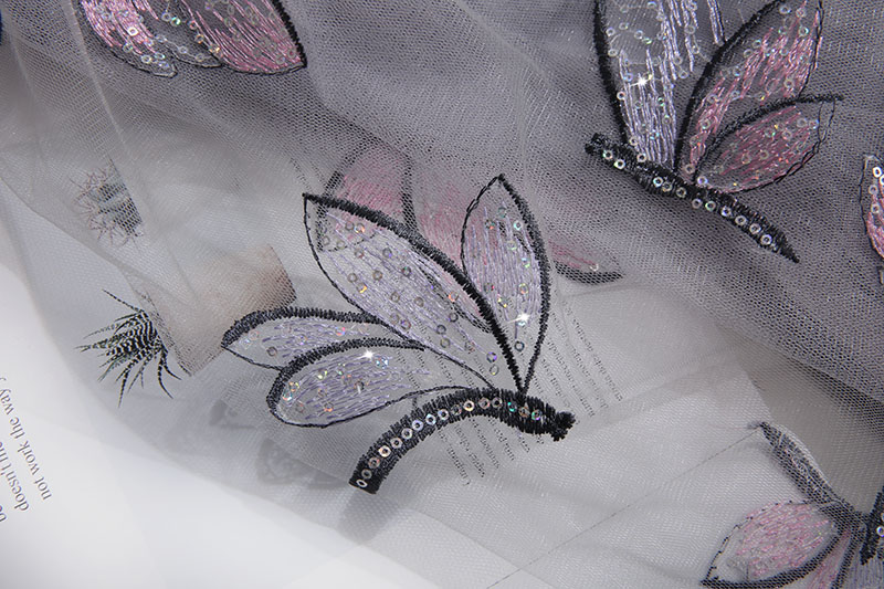 Golden Silk High Waist Sweet Slim Retro Lace Dragonfly Sequin Embroidery Mid Length Skirt