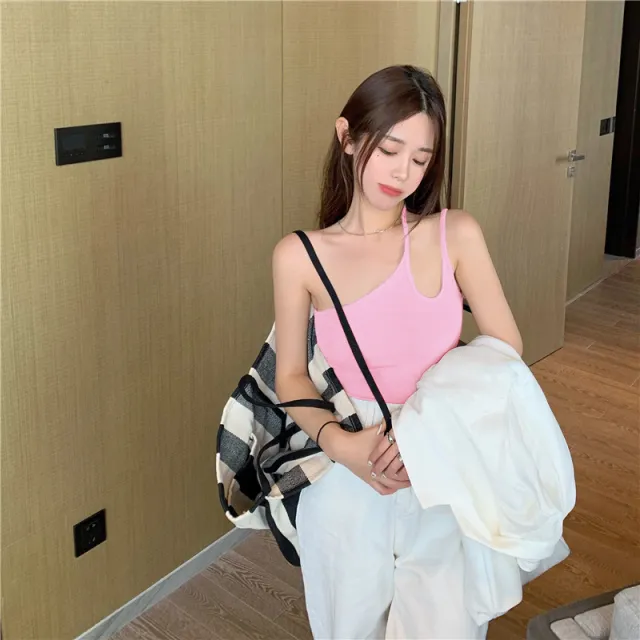 Irregularly Designed Small Suspender Body With Sleeveless Inner Vest Pink - Shop at LoveMi