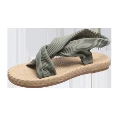 Summer New Style Simple Flat-bottomed Suede Cross One Word Elastic Roman Sandals - Green - View 1