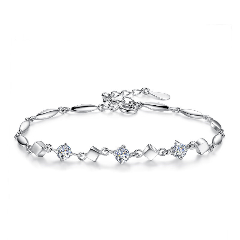 Sterling Silver Bracelet With Diamond Zirconia Stones Ladies