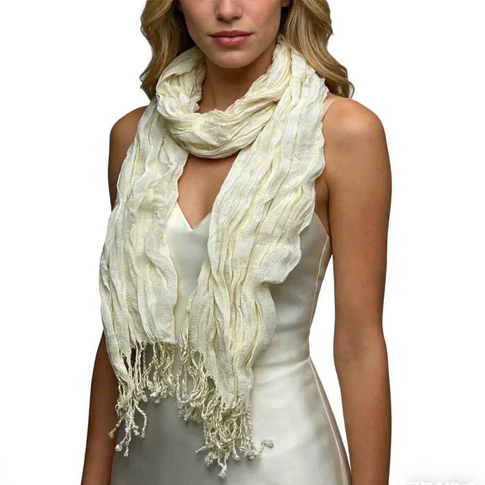 White Dyed Crinkle Scarf - Textured Summer
