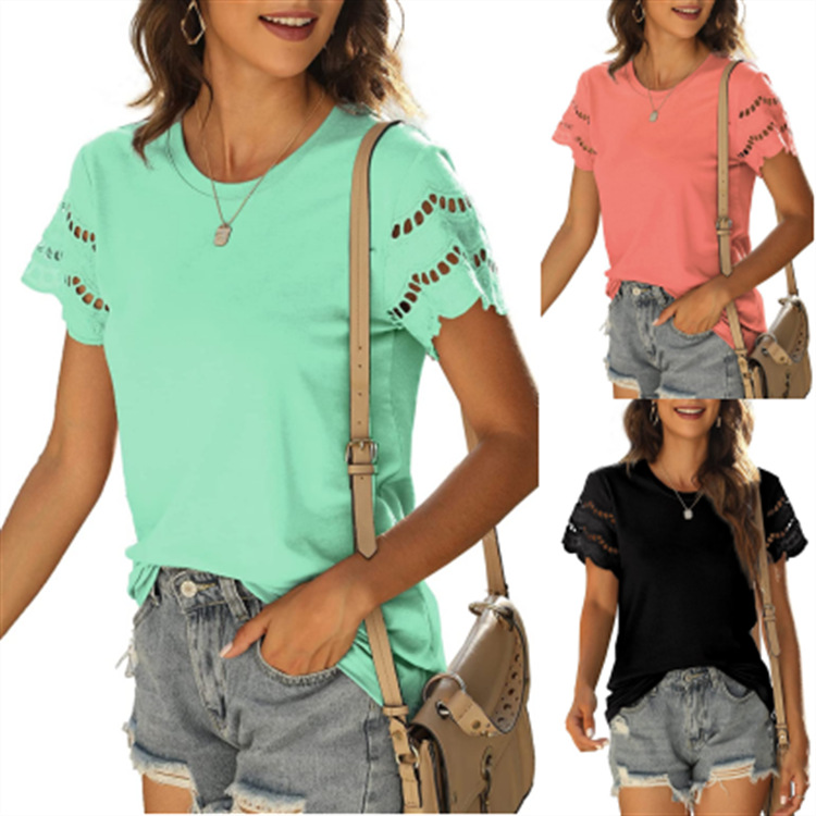 Women's Patchwork Lace Crew Neck Fashion T-Shirt