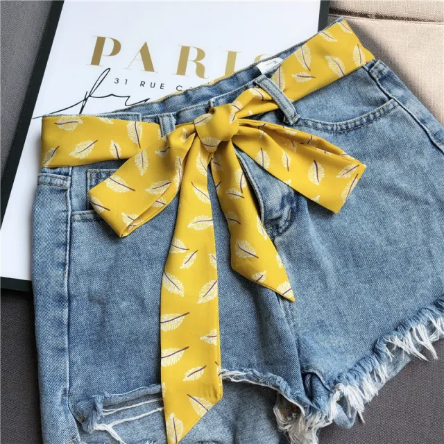 Narrow Silk Scarf Women's Long Streamer Tie Bag Decorative Ribbon Belt Yellow - Shop at LoveMi