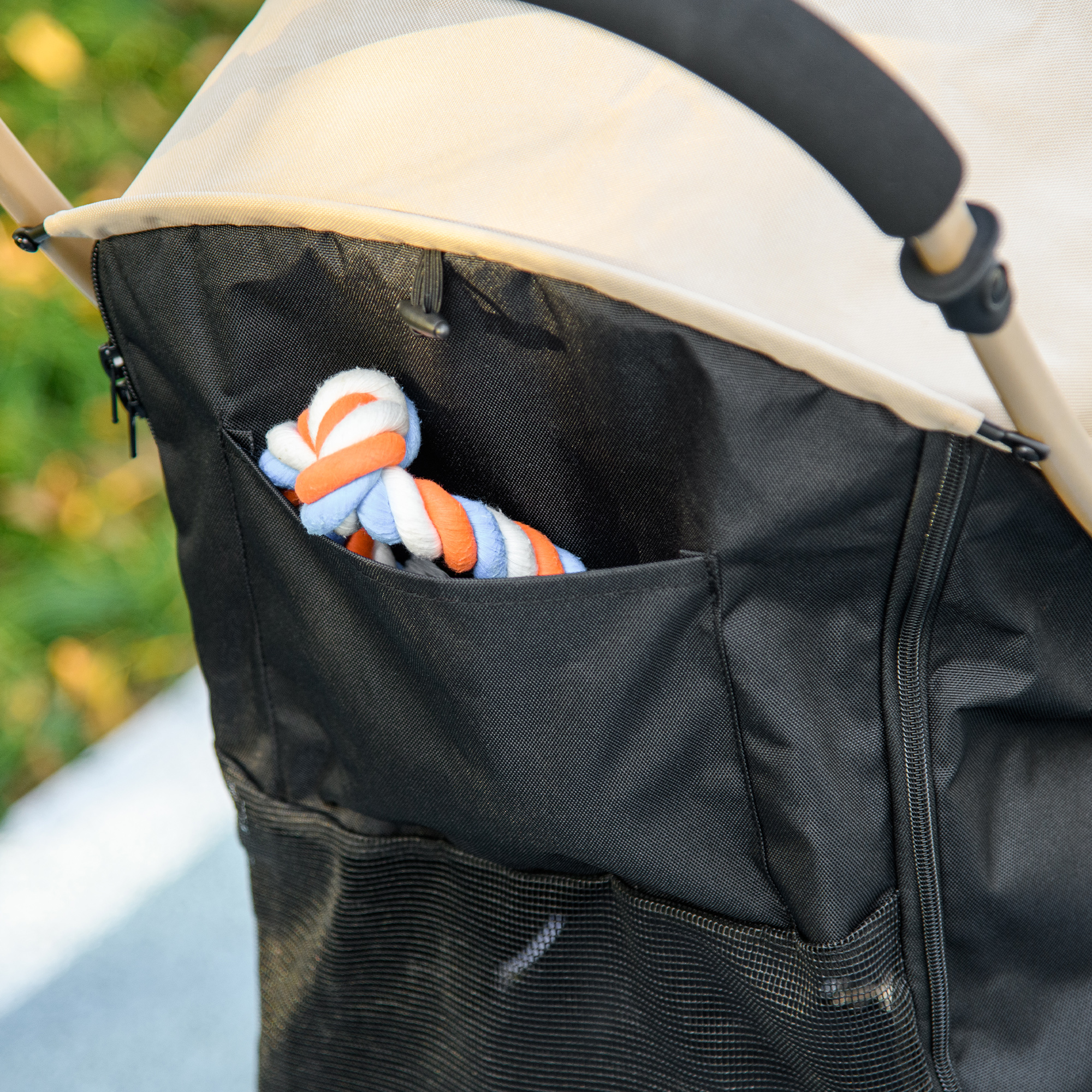 Small And Mini Dog Pet Strollers With Rain Cover - Khaki Color — image 5