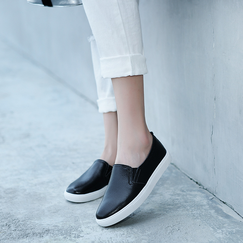 New Leather Women's Shoes Thick-Soled Casual Lazy Shoes White Shoes