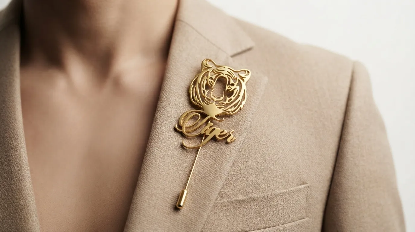 Custom 24K Gold Plated Silver Name Brooch