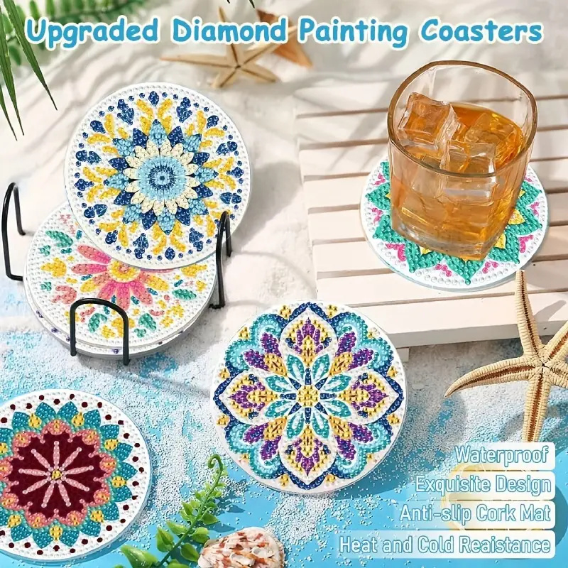 Diamond Art Drawing Coaster With Bracket, DIY Mandala Pattern Diamond Art Coaster, Suitable For Adults And Beginners Diamond Drawing Kit, Diamond Kit Craft Supplies, Exquisite Gifts For Frien
