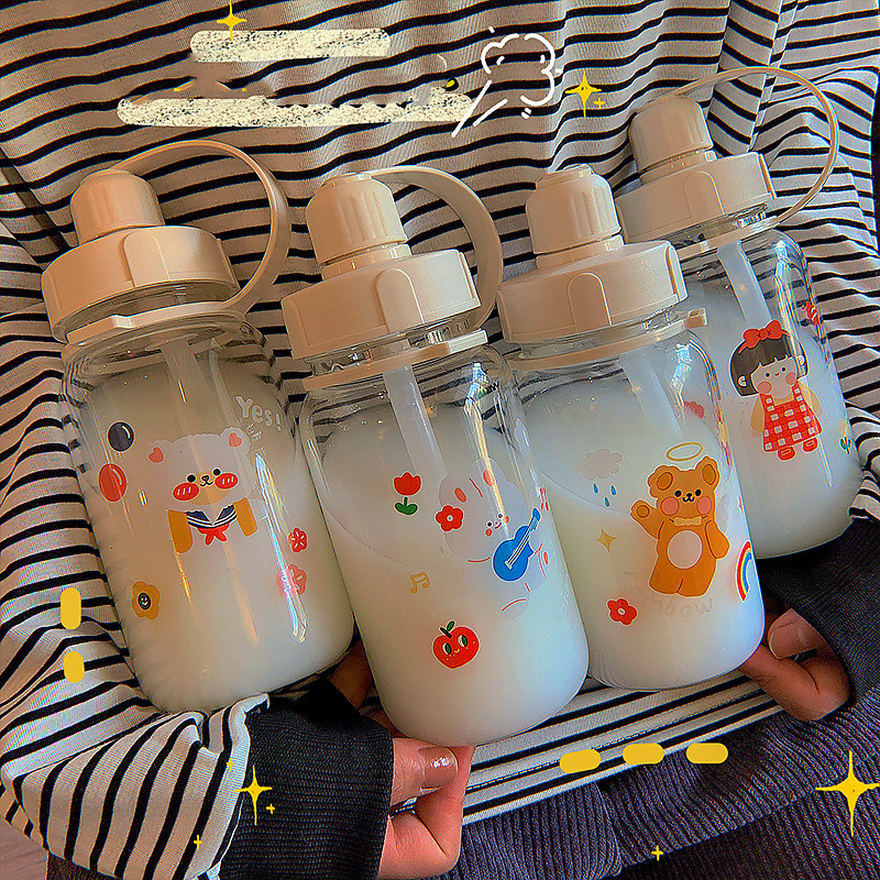 Cute Cartoon Transparent Glass Student Girl Heart Korean Version Ins Wind Portable Heat-resistant Milk Cup