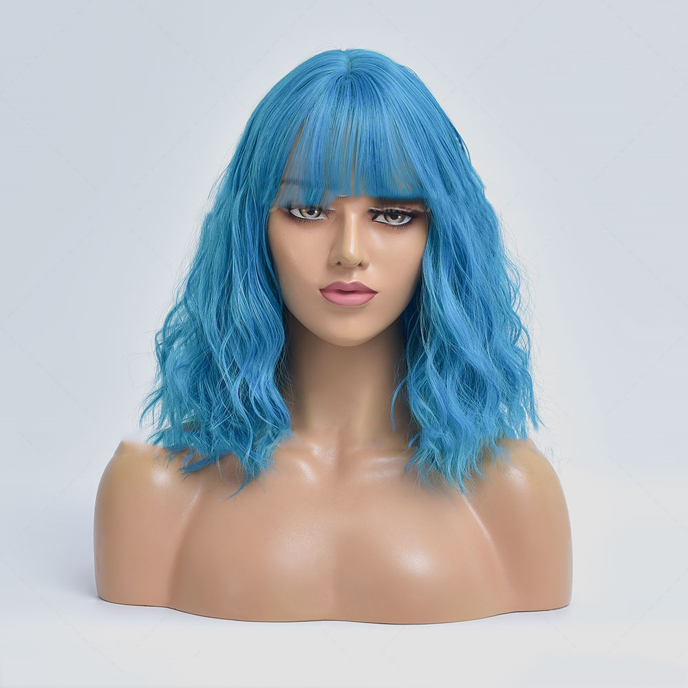 New European And American Style Wig Women's Light Blue Short Curly Hair Chemical Fiber Wig Light Blue - Shop at LoveMi