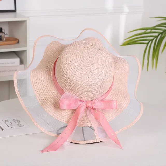Ladies Mesh Straw Hat Elegant With Big Brim Pink - Shop at LoveMi